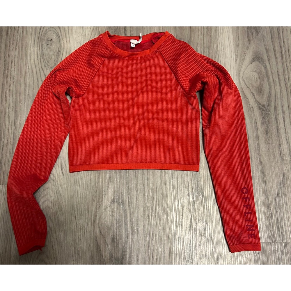 Aerie Womens OFFLINE Seamless Waffle Knit Crop Top Nylon Blend S Red